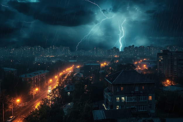 Thunderstorm over city