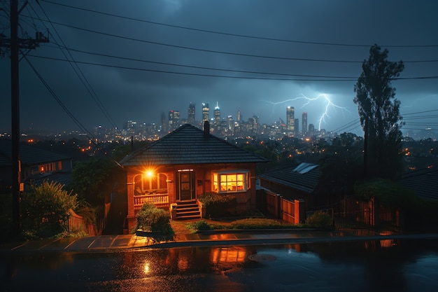 Thunderstorm over city