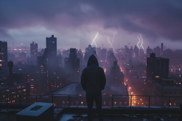 Thunderstorm over city