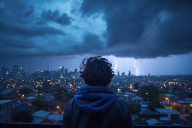 Thunderstorm over city