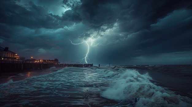 Thunderstorm over city