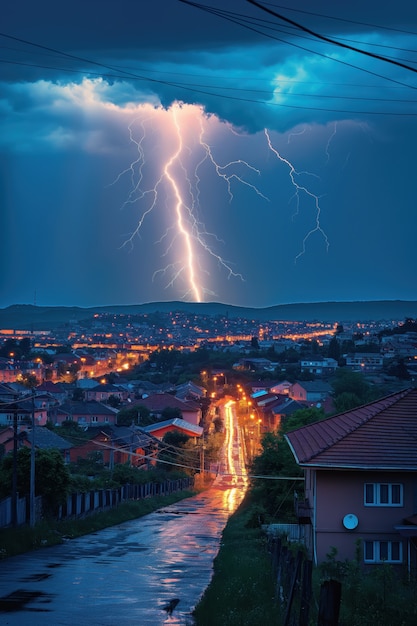 Free photo thunderstorm over city