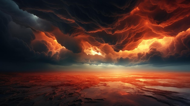 Free Photo thunderstorm clouds loom over fiery horizon