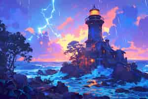 Free photo thunderstorm illustration in digital art style