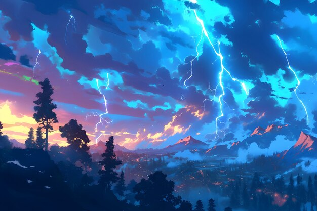 Thunderstorm illustration in digital art style