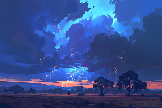 Thunderstorm illustration in digital art style