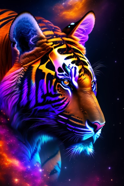 Free photo a tiger with a rainbow background