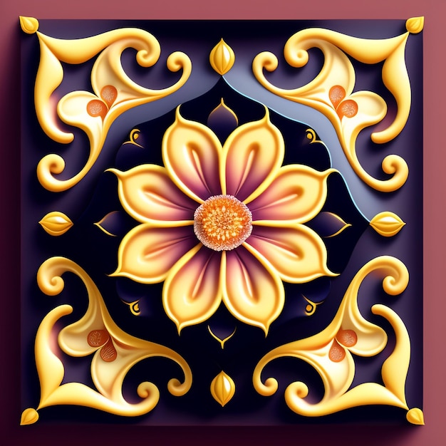 Free Photo a tile with a flower design on it