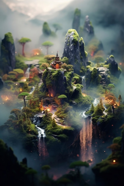 Free photo tilt shift medieval fantasy landscape