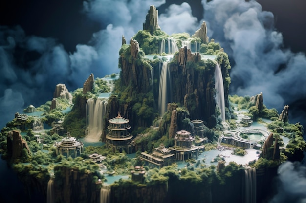 Tilt shift medieval fantasy landscape