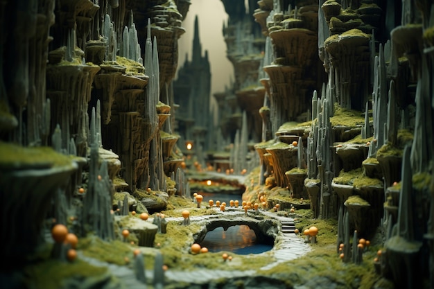 Free photo tilt shift medieval fantasy landscape