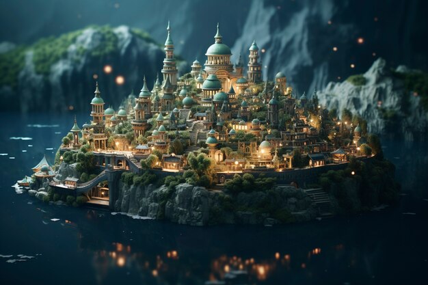 Tilt shift medieval fantasy landscape