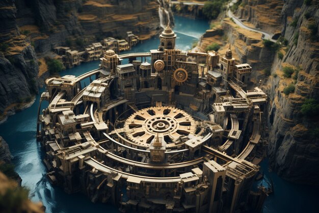 Tilt shift medieval fantasy landscape