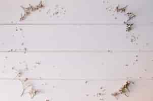 Free photo tiny flowers forming a circle over a wooden table