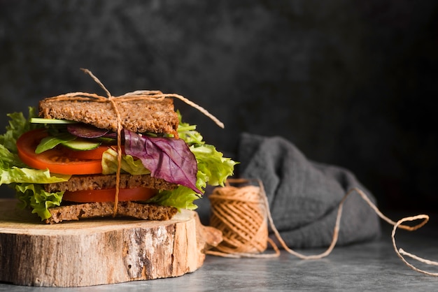 Toast sandwich on wooden board