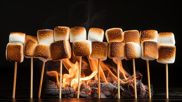 Free Photo toasted marshmallows on sticks against a clean background