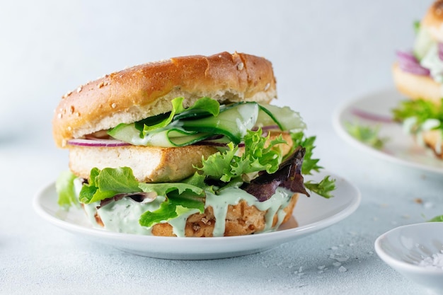 Tofu burger with vegetables on plate