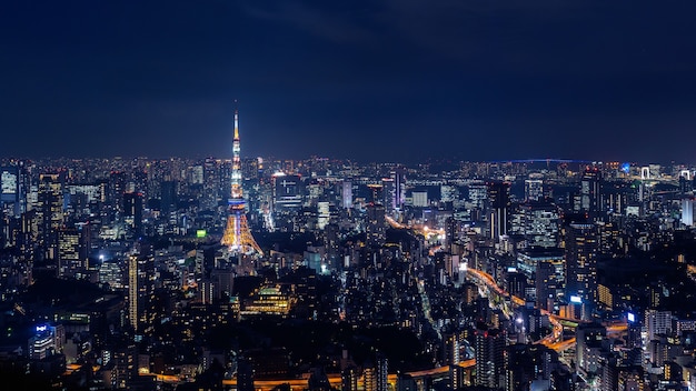 Free photo tokyo cityscape at night, japan.