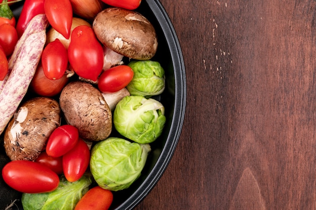 Tomato, potato, cherry tomato, beans and brussels sprouts