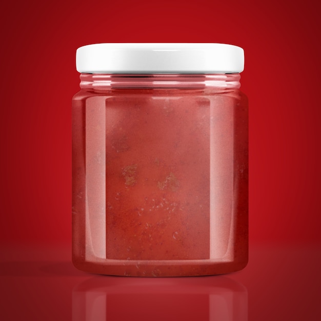 Free photo tomato sauce glass jar, food product packaging