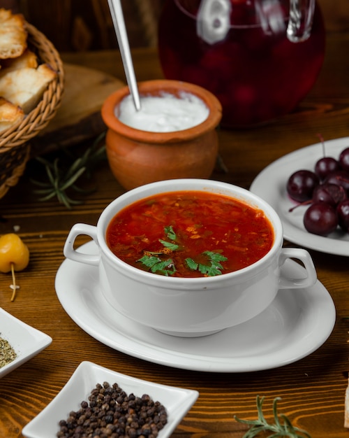 Tomato soup in a bowl