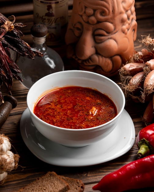 Tomato soup in a bowl