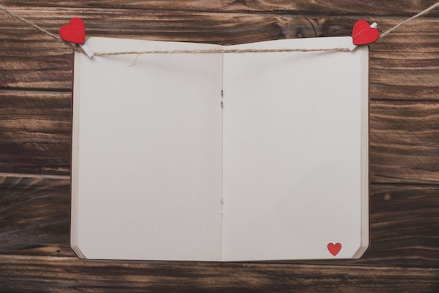 Free photo tongs with a heart holding a notebook