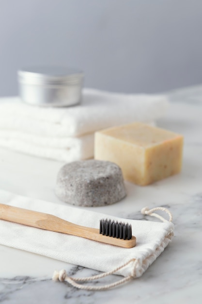 Toothbrush beside soap