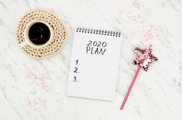 Free Photo top view 2020 resolutions plan