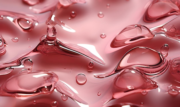 top view 3d render of water effect on a pink shiny surface