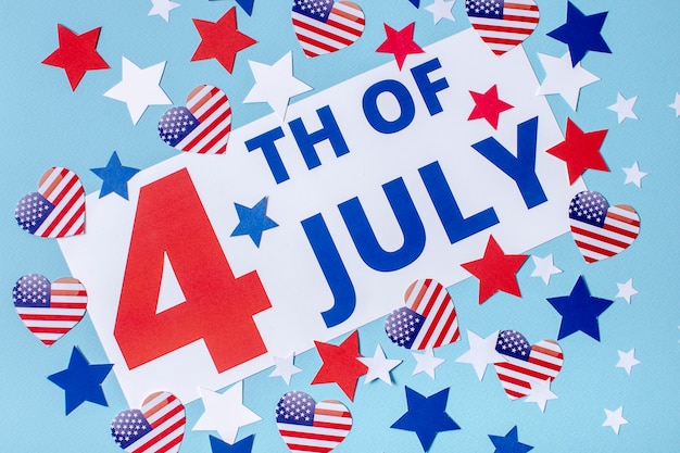 Free Photo top view 4th of july sign with stars and hearts