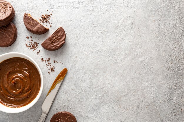 Top view of alfajores cookies with copy space