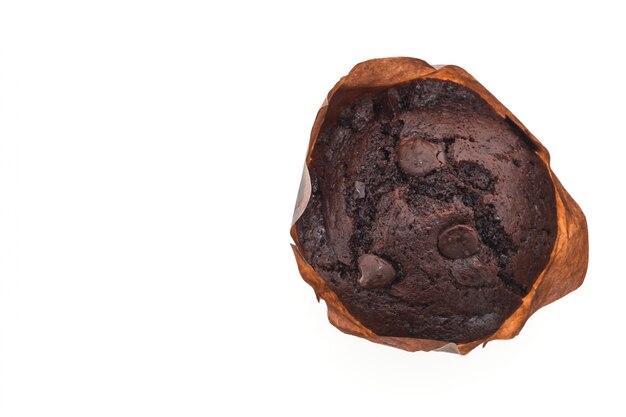 Top view of appetizing chocolate muffin