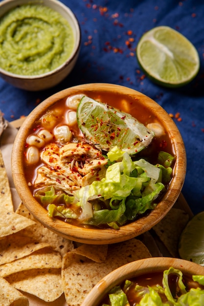 Free Photo top view on appetizing pozole bowl