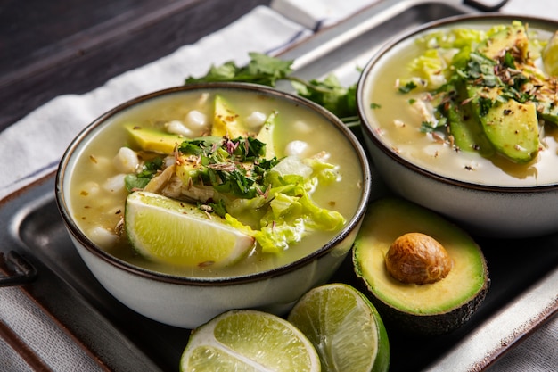 Free Photo top view on appetizing pozole bowl