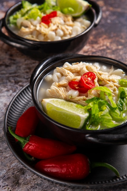 Free Photo top view on appetizing pozole bowl