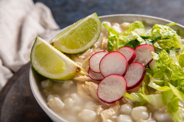 Free photo top view on appetizing pozole bowl