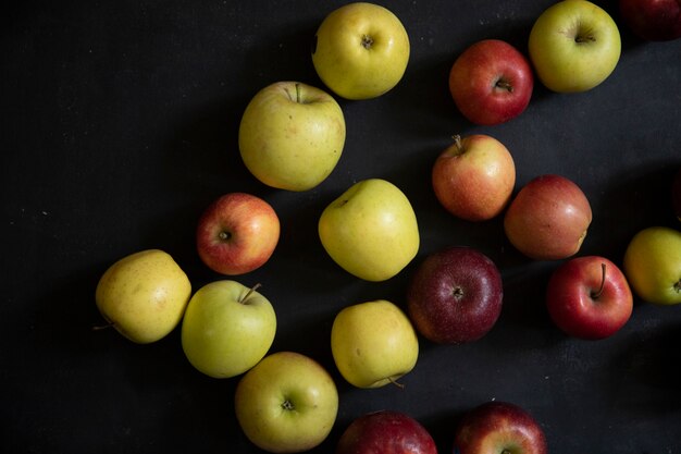 Top view apple mix green and red apples