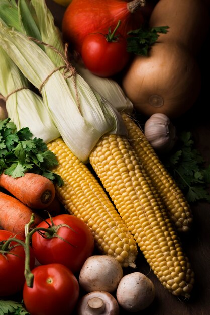 Top view arrangement of autumn vegetables