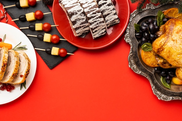 Free photo top view arrangement of christmas food with copy space