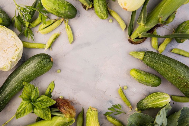 Top view arrangement of green vegetables