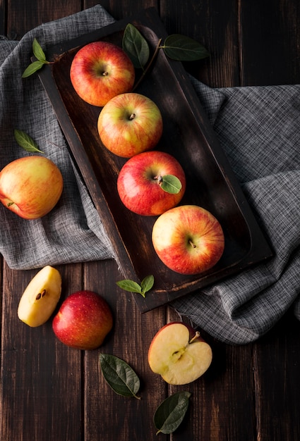 Top view arrangement of organic apples