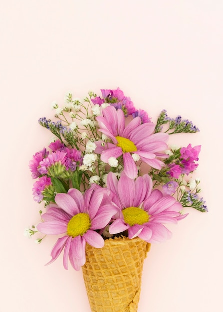 Top view arrangement with beautiful bouquet