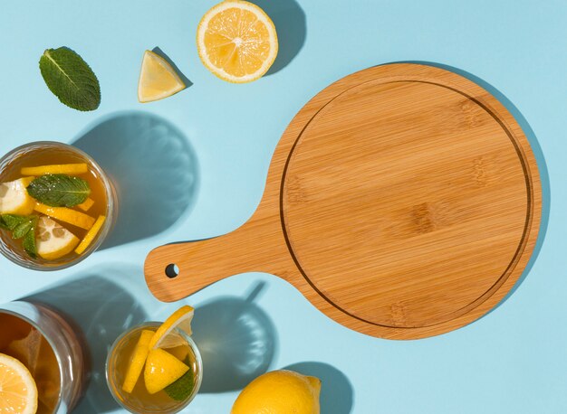 Top view arrangement with delicious kombucha drink