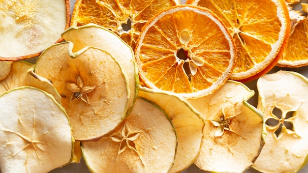 Top view arrangement with dried fruits