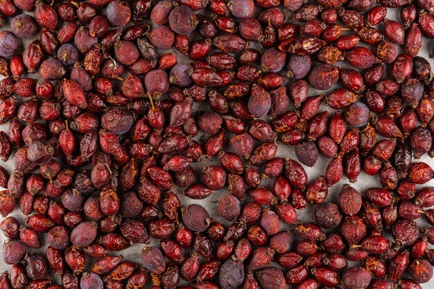 Top view arrangement with red dried fruits