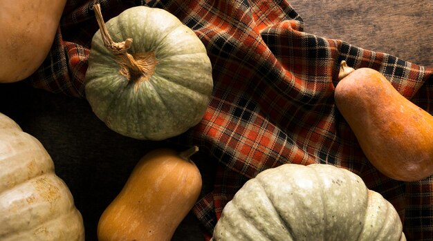 Top view of assortment of autumn squash