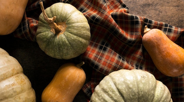 Top view of assortment of autumn squash