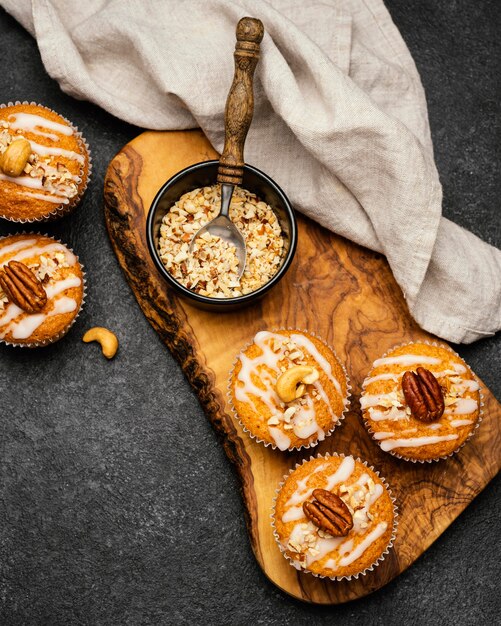 Top view of assortment of delicious muffins