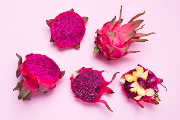 Top view assortment of exotic fruits on the table